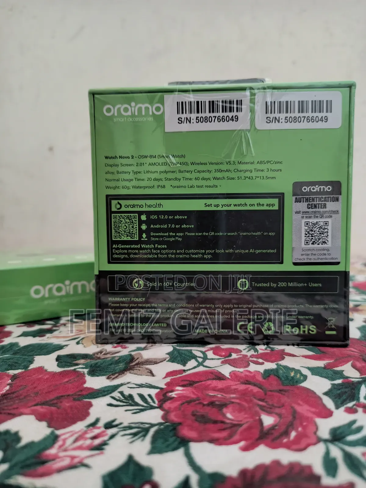 Oraimo Watch Nova 2 2.01" Amoled Ip68 Curved Touchscreen Smart Watch