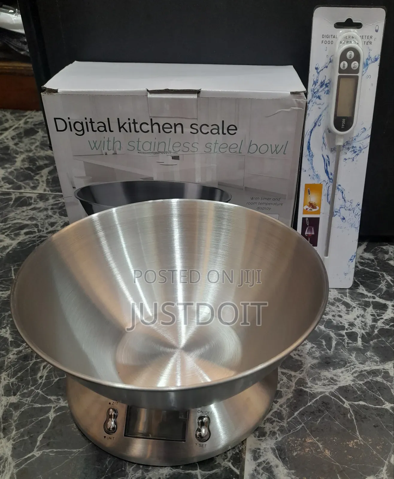 Stainless Steel Digital Kitchen Scale + Food Thermometer