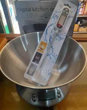 Digital Stainless Steel Kitchen Scale and a Food Thermometer