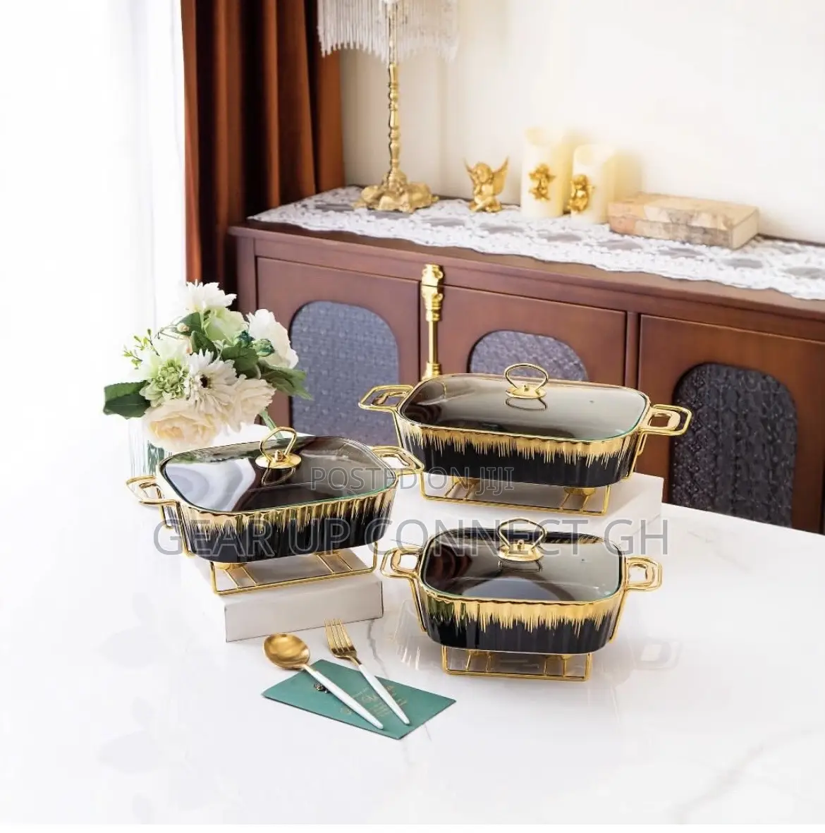 3 Pieces Ceramic Chafing Dishes