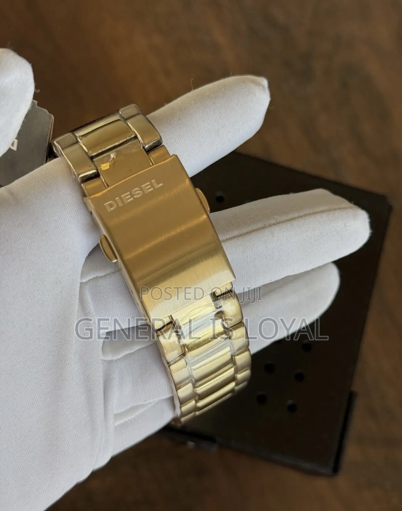 Diesel Griffed Mens Chronograph Watch, Gold Red Logo Dial, Stainless