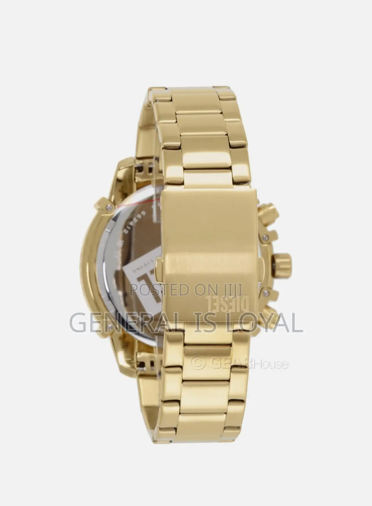 Diesel Griffed Mens Chronograph Watch, Gold Red Logo Dial, Stainless