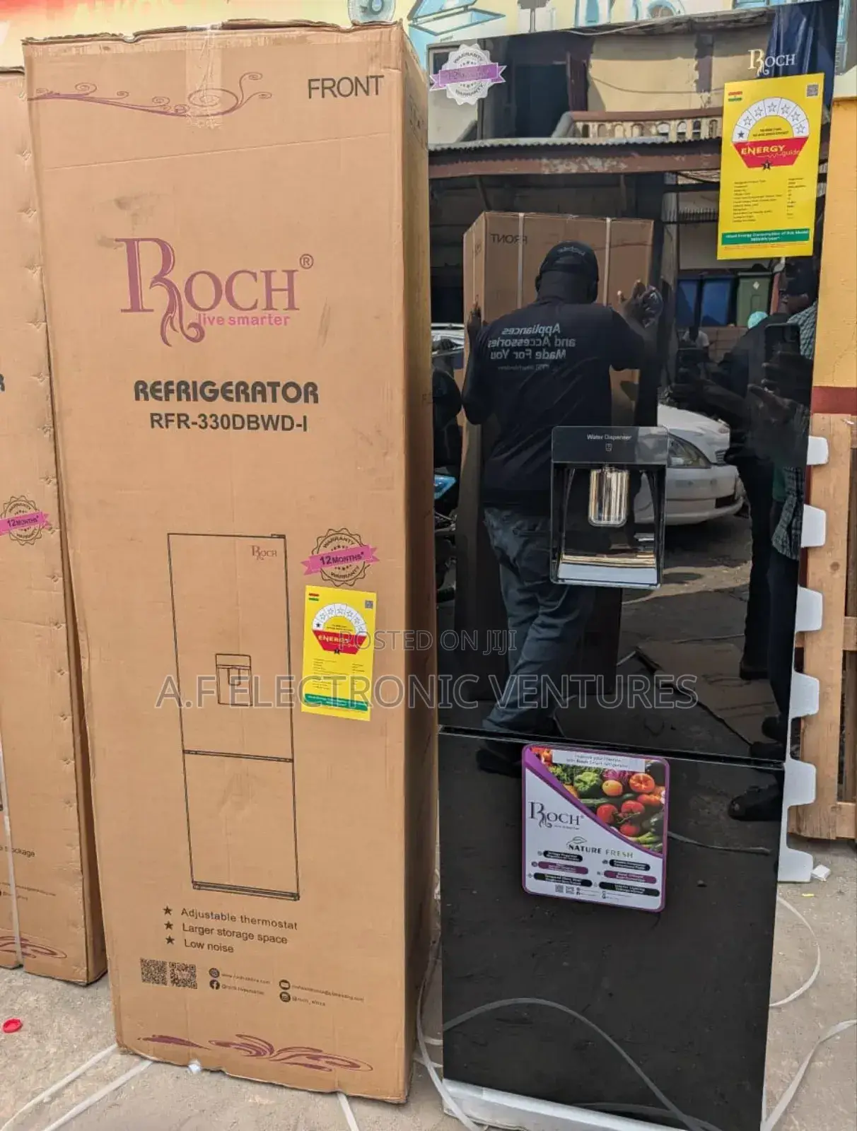 Roch 262-Litres Black Mirror Fridge With Dispenser(Rfr-330d)