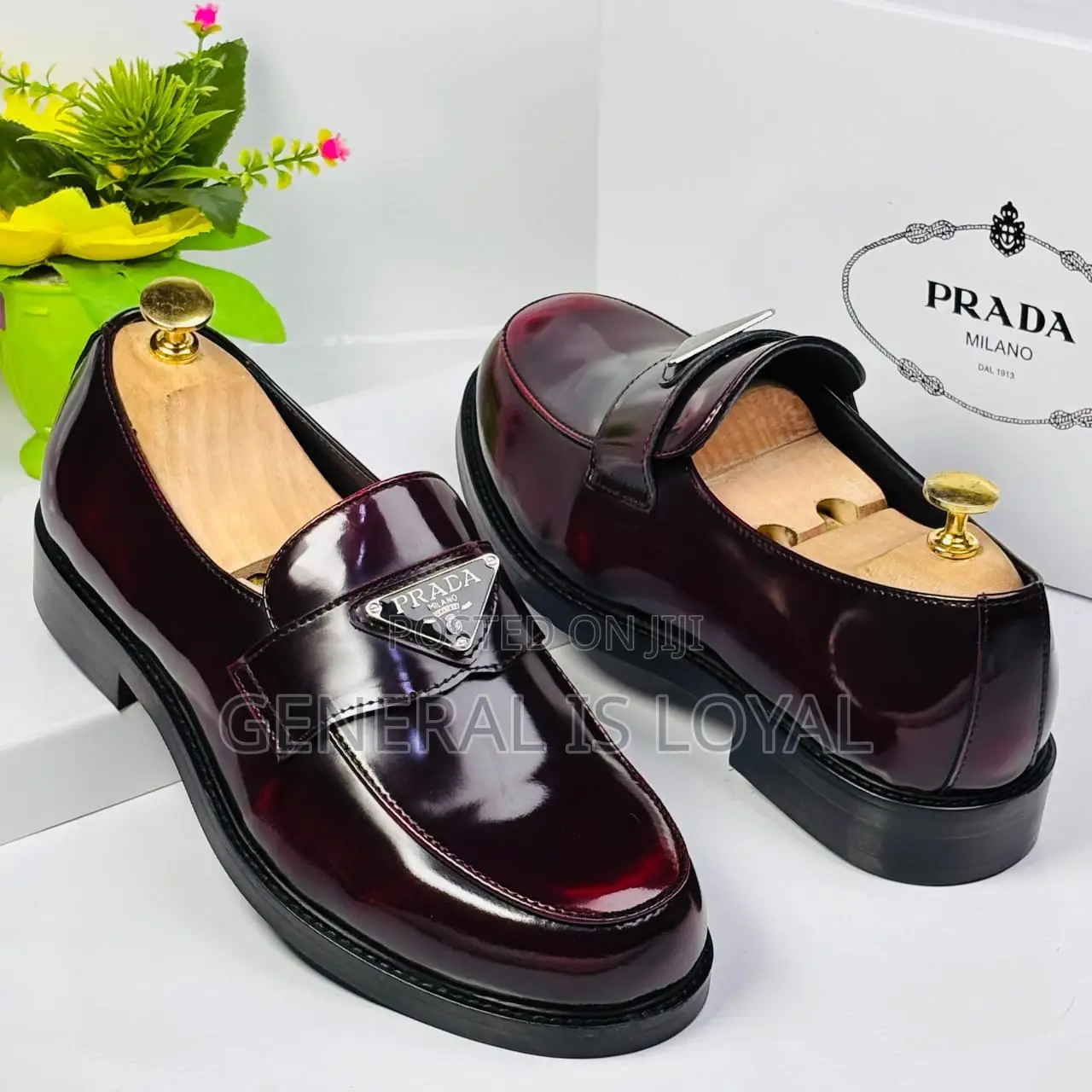 Prada Wine/Chocolate Brushed Leather Loafers