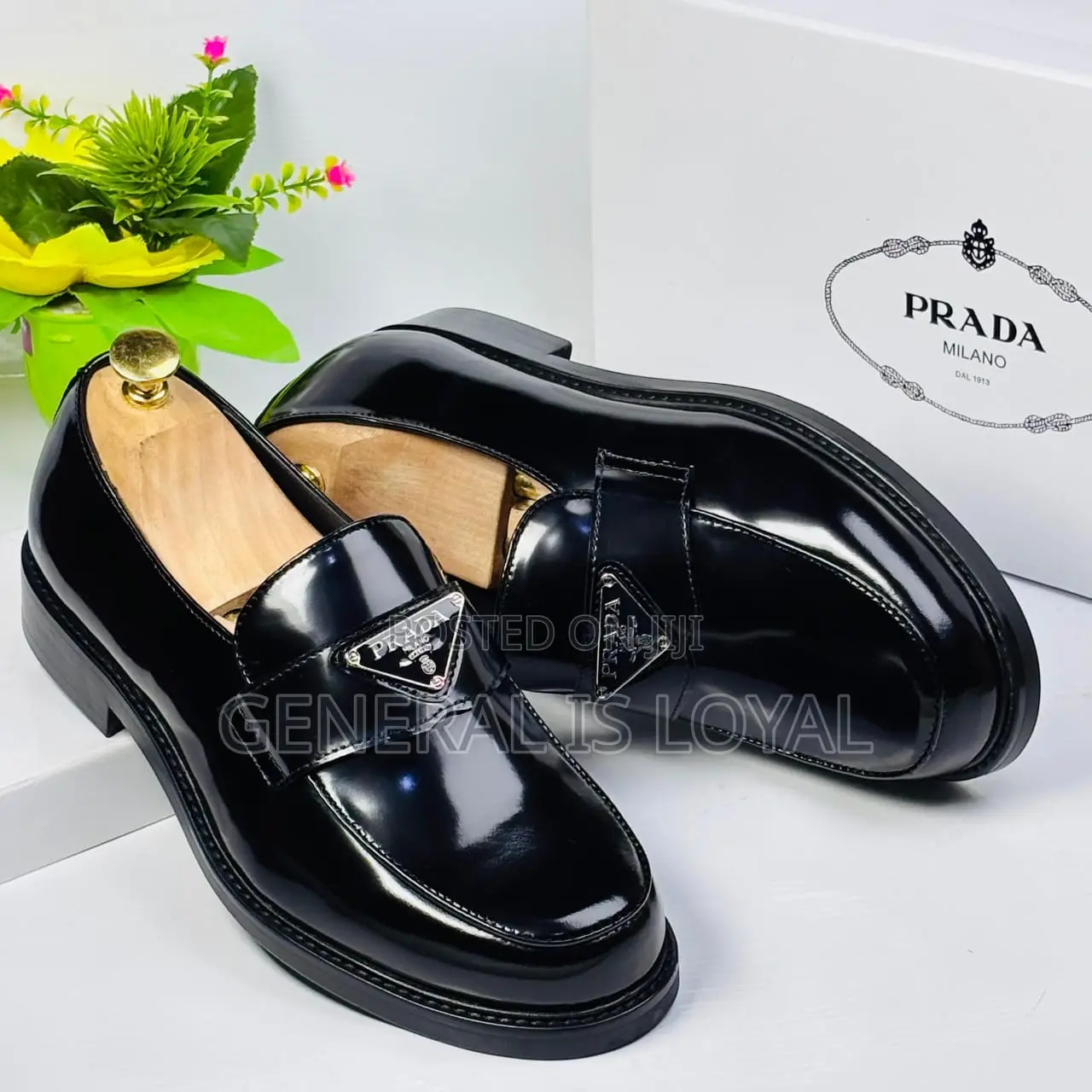 Prada Black Brushed Leather Loafers