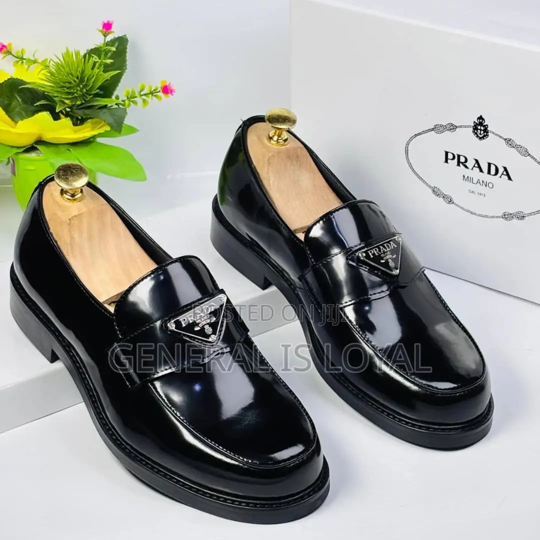 Prada Black Brushed Leather Loafers