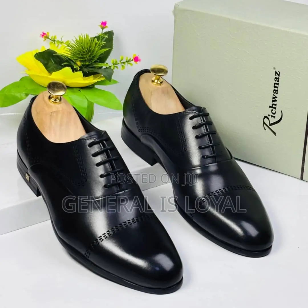 Richwanaz Men's Black Leather Formal Oxford Shoes