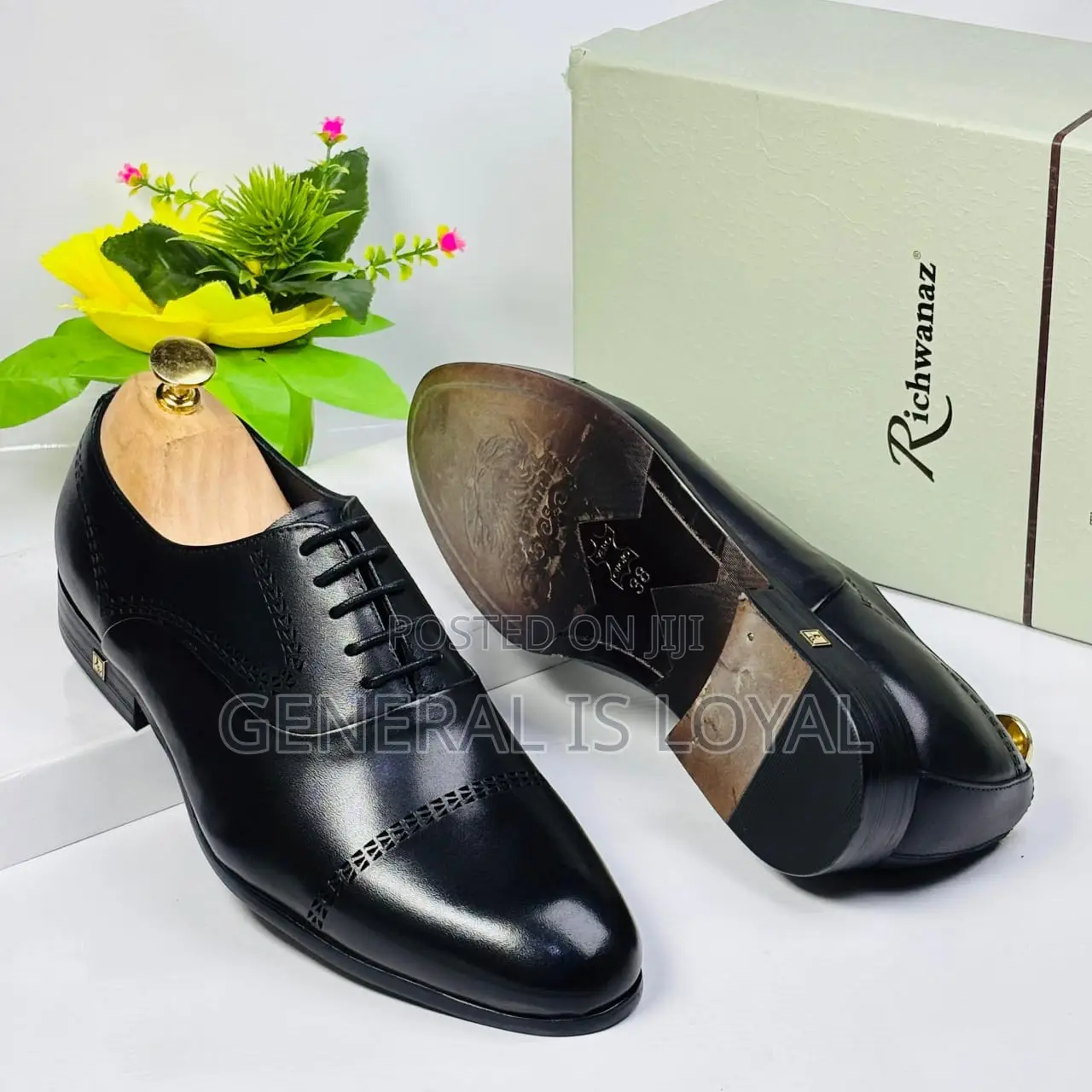 Richwanaz Men's Black Leather Formal Oxford Shoes