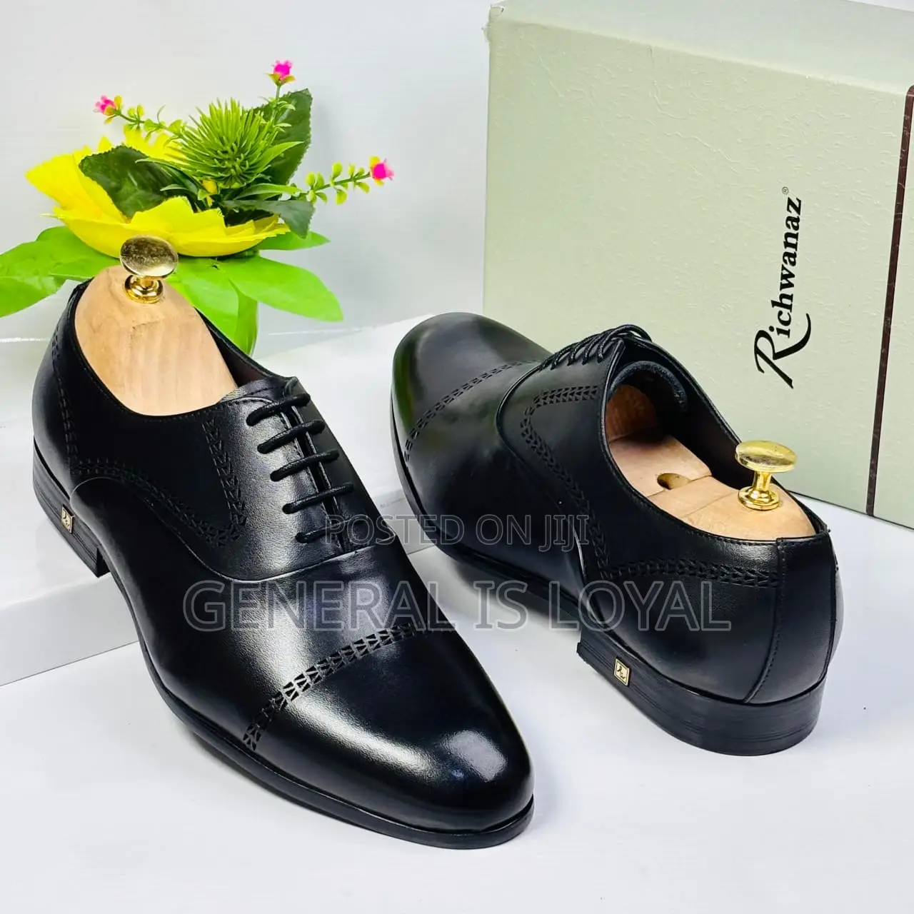 Richwanaz Men's Black Leather Formal Oxford Shoes