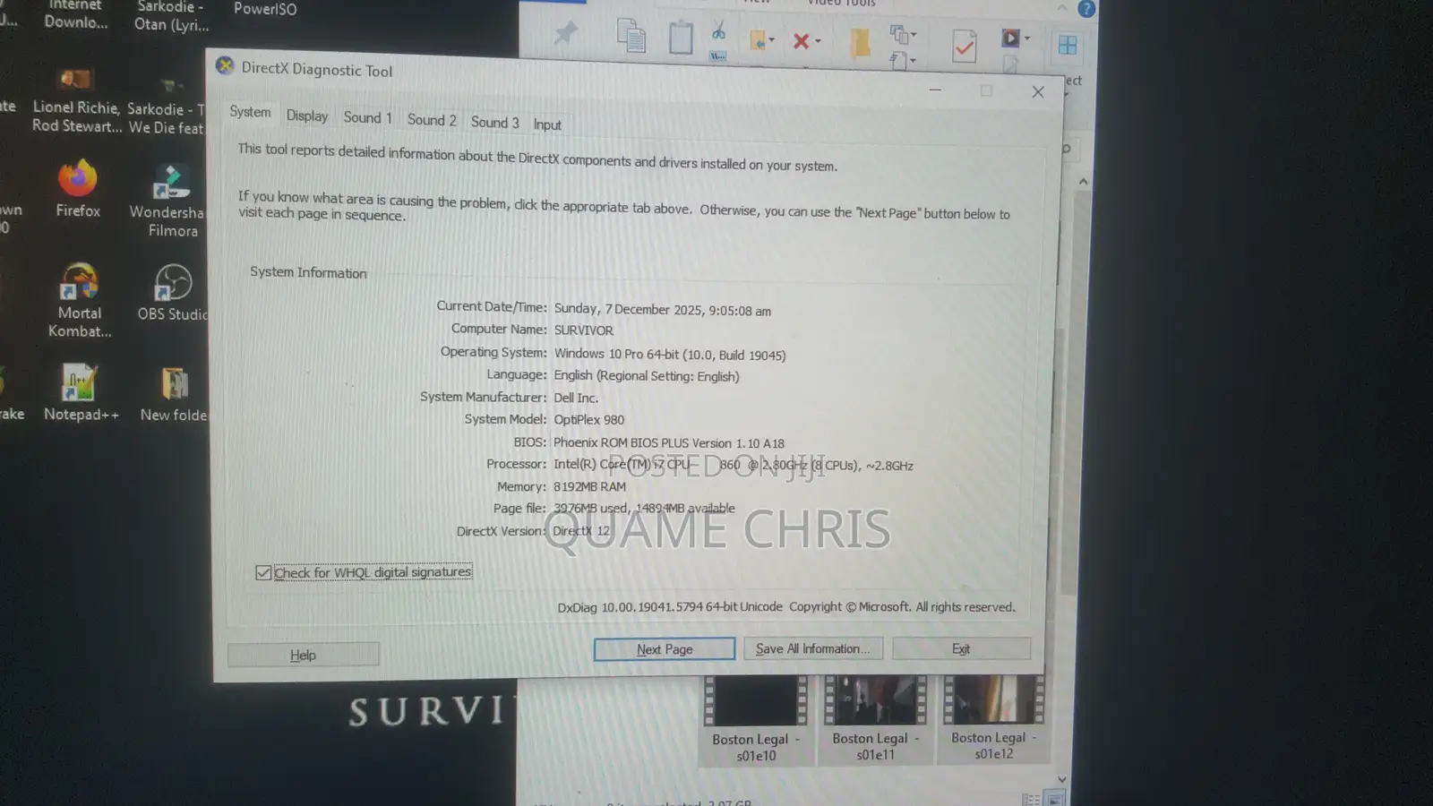 Desktop Computer Dell OptiPlex 790 8GB Intel Core I7 SSD 250GB