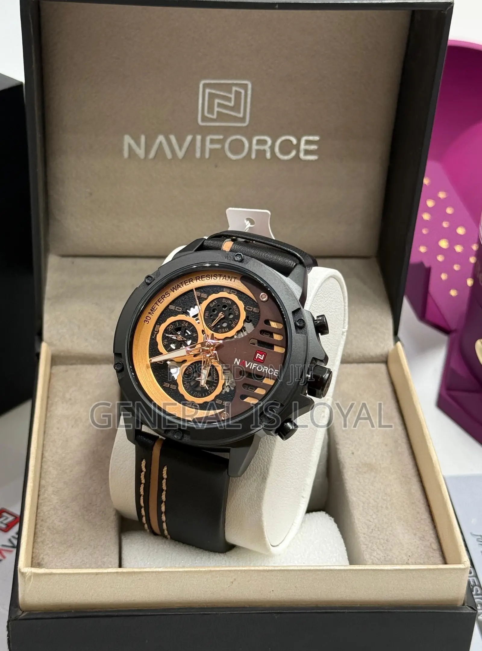 Naviforce Nf9110 Watch  Black Case  Brown And Black Leather Strap.
