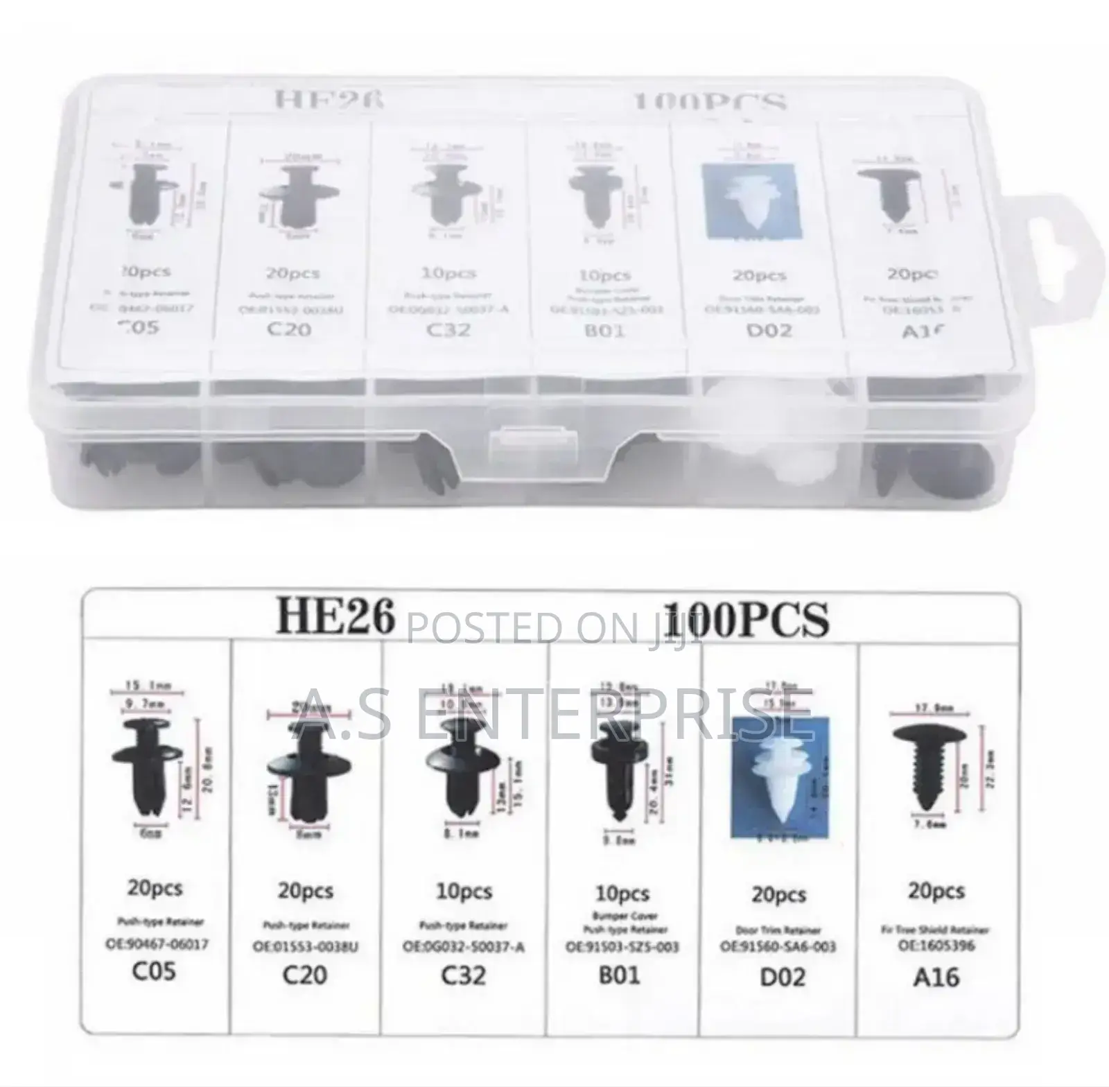 100 PCS Universal Car Fastener Clips - 6 Different Types