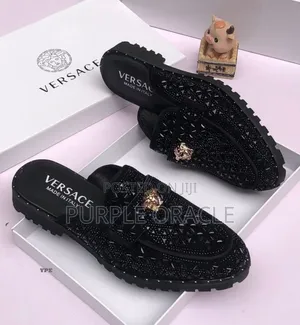 Black Versace Half Shoe With a Crystal-Embellished and a Gold-Tone