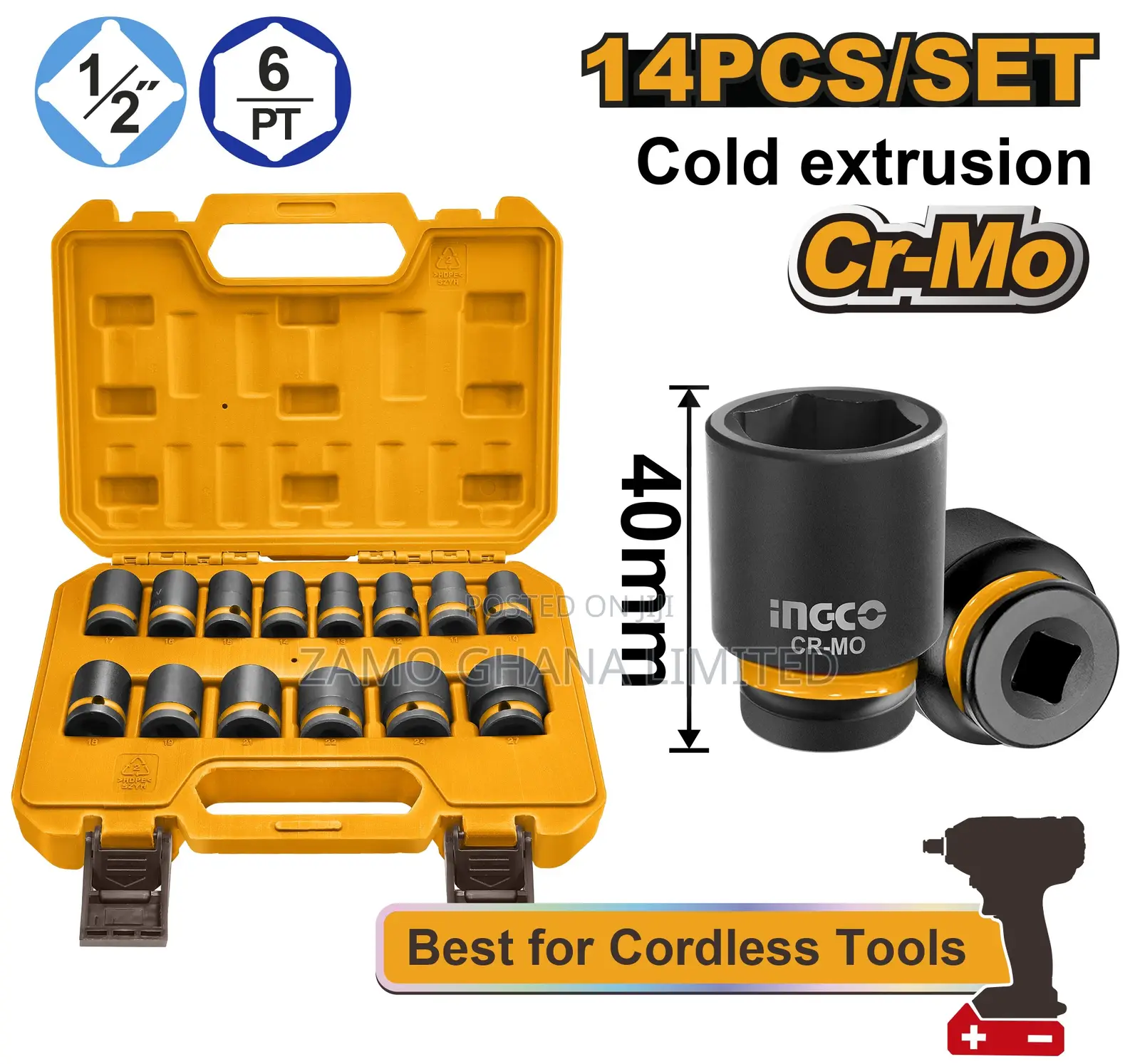 14 Pcs 1/2"Dr. Impact Socket Set - Hkissd12141