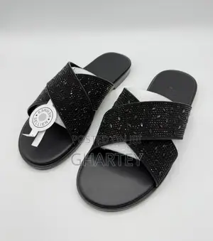 Hermès Luxury Black Crystal Slide Sandals