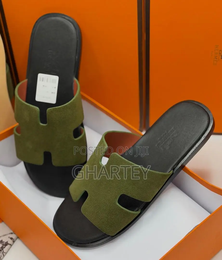 Army Green Suede Upper Hermes Luxury Men’S Slippers