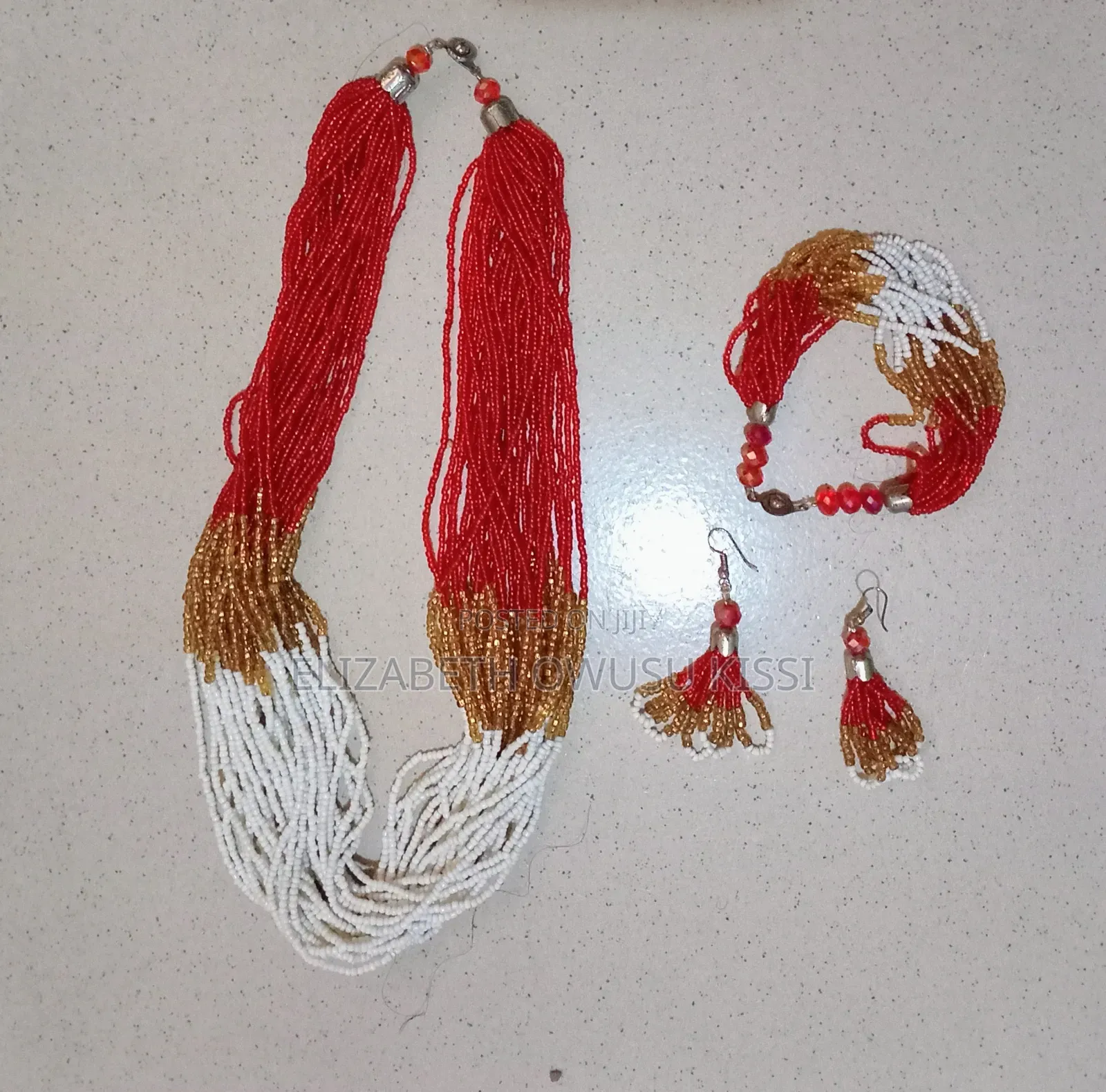 Red Gold and White Beads Set