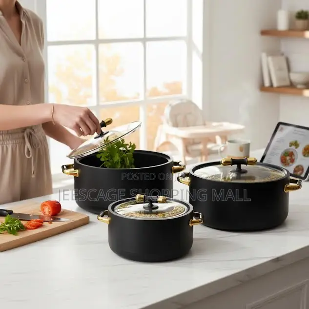 Hot and Fresh Food Warmer Set 3pcs Black and Gold