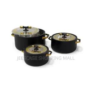 Hot and Fresh Food Warmer Set 3pcs Black and Gold