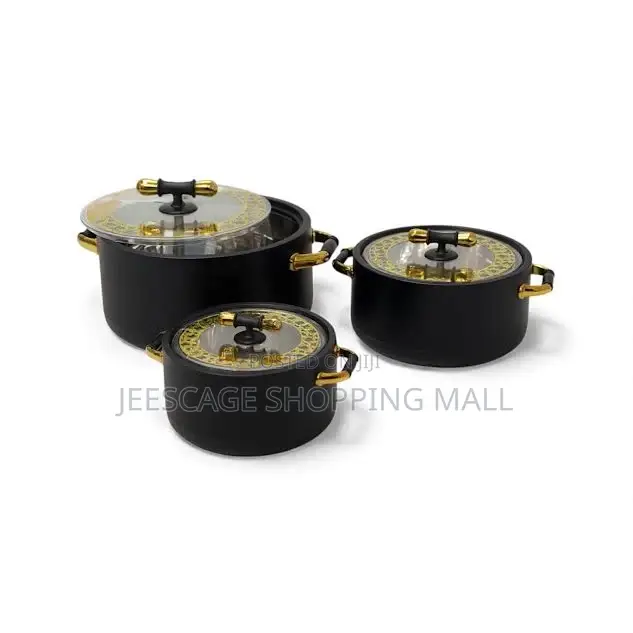 Hot and Fresh Food Warmer Set 3pcs Black and Gold