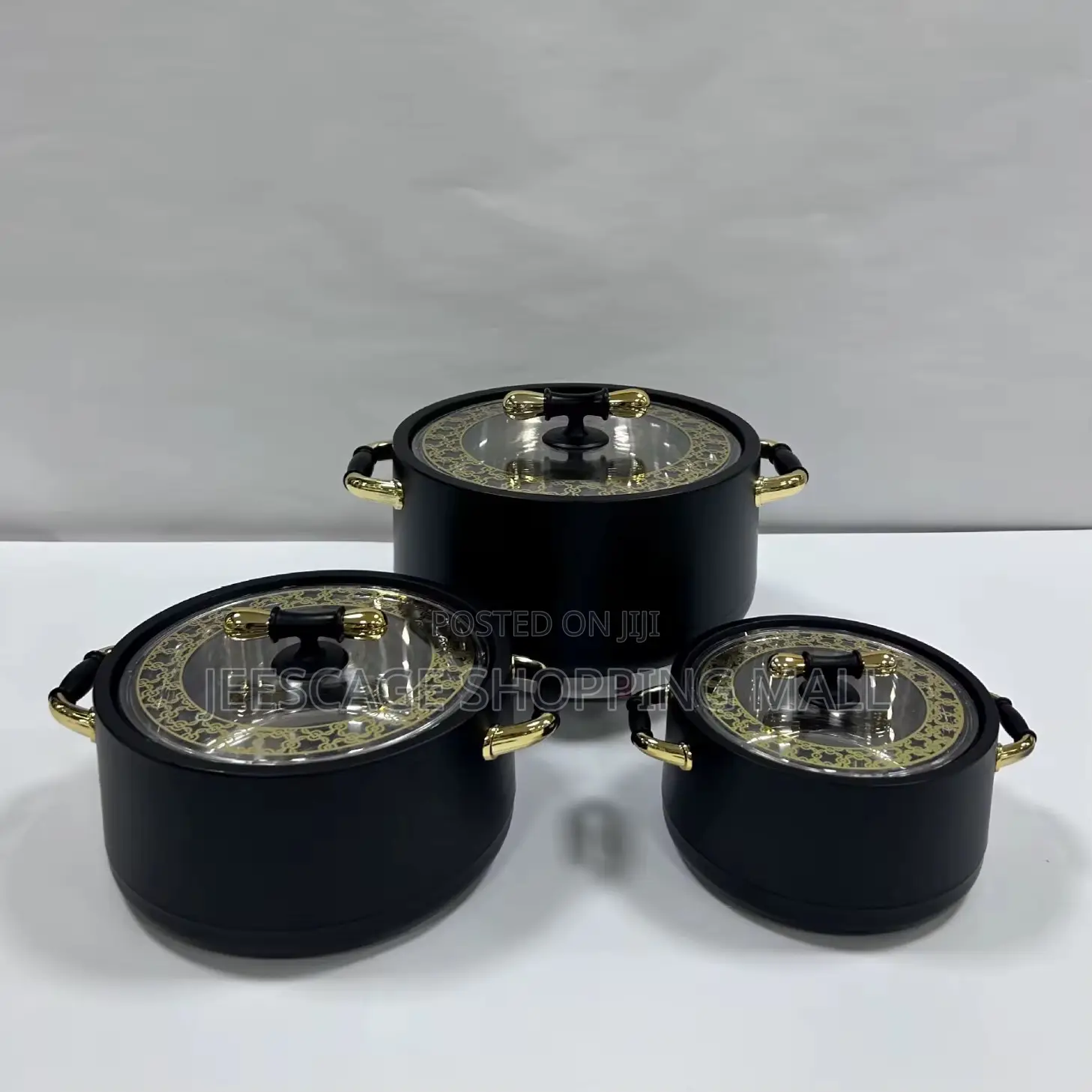 Hot and Fresh Food Warmer Set 3pcs Black and Gold