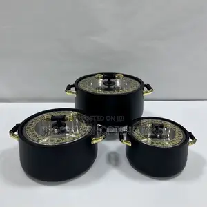 Hot and Fresh Food Warmer Set 3pcs Black and Gold