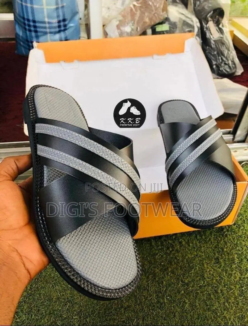 Black Leather Crossed Slipper With Ash Leather Stripes