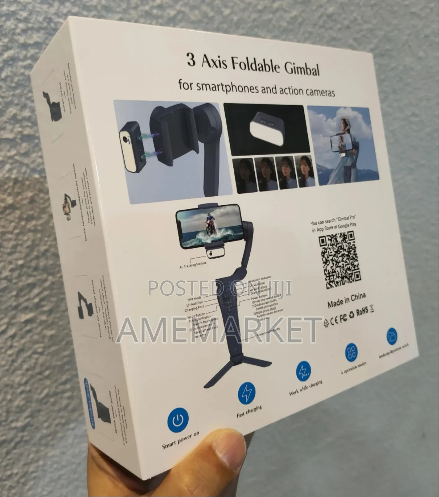 3-Axis Gimbal Stabilizer for iPhone, Android Ai Face Tracking - F12