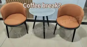 Two Set Leather Couch Chairs With Glass Table.
