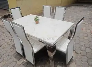 6 Chairs Marble Dining Table (Silver)