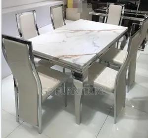 6 Chairs Marble Dining Table (Silver)