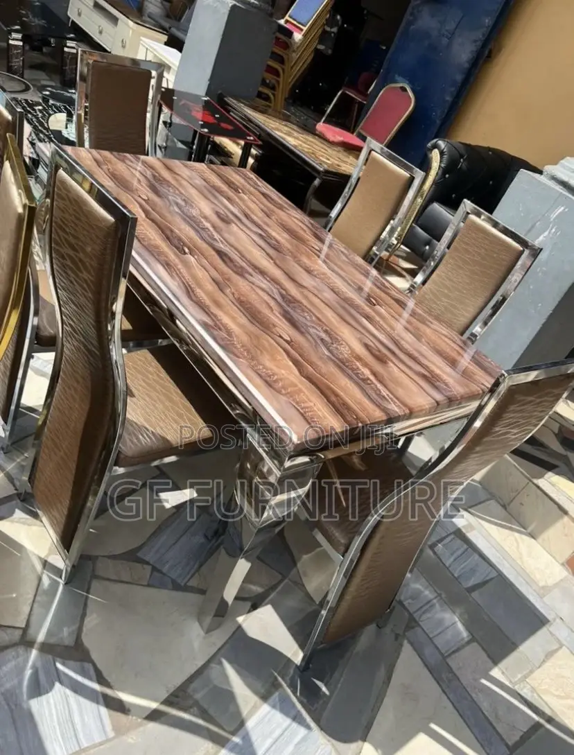 6 Chairs Marble Dining Table (Silver)