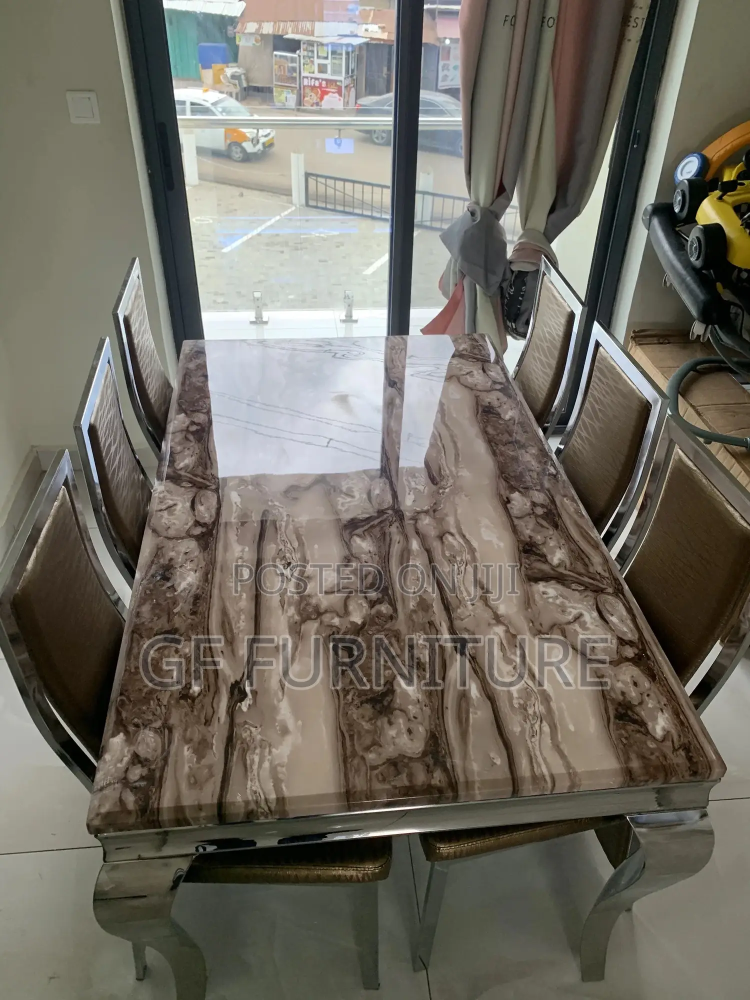 6 Chairs Marble Dining Table (Silver)