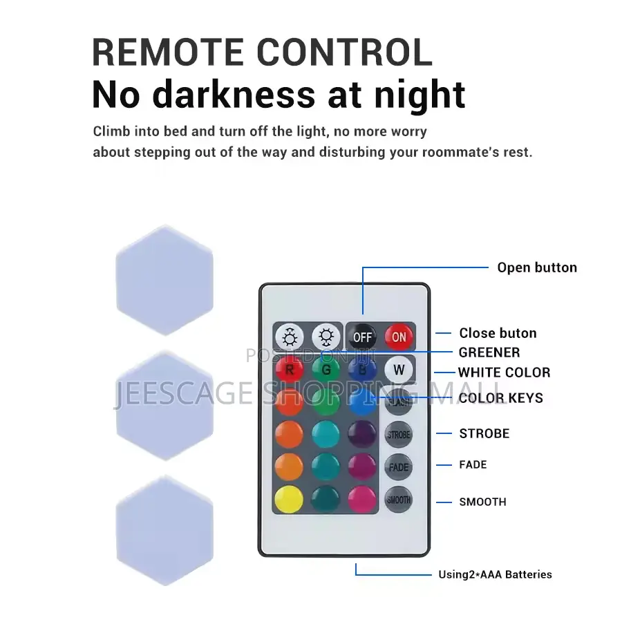 Hexagon Wall Light With Remote Control, Smart Touch Modular Led