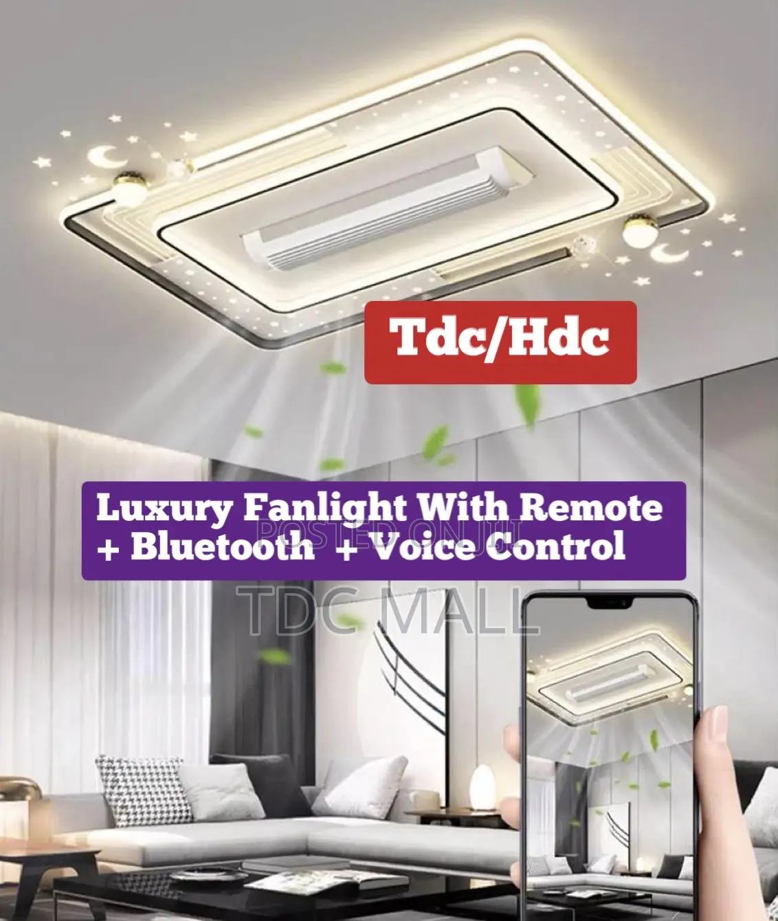 Luxury Fanlight With Bluetooth + Remote + Voice Control