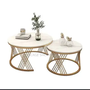 Round Coffee Table,Modern Coffee Table Set of 2 Marble