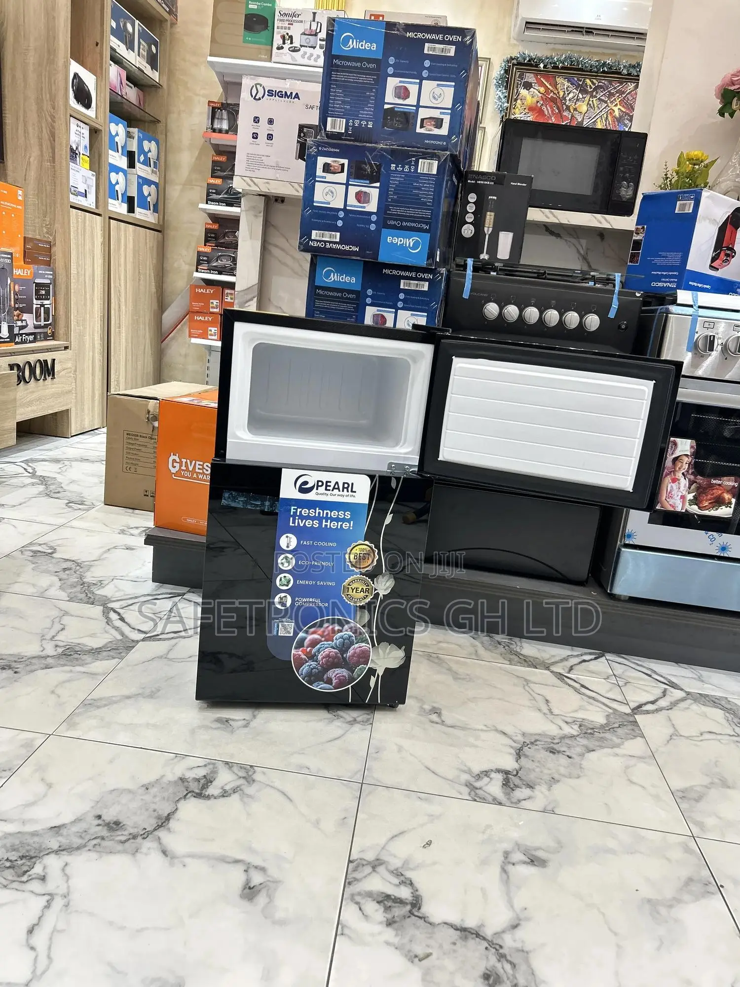 Sealed New Top Mount 2 Doors Pearl Black Glass Fridge