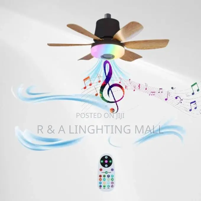 Portable Bluetooth Smart Ceiling Fan With Light - 15w - Black/Wood