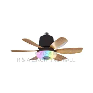 Portable Bluetooth Smart Ceiling Fan With Light - 15w - Black/Wood