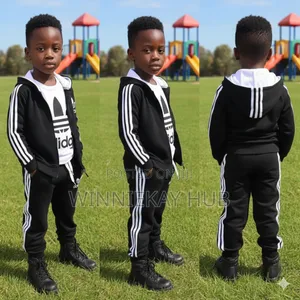 Sporty Kids' Black White Striped Full Tracksuit Set