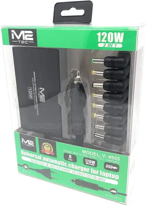M2 Tec 8tips Universal Automatic Laptop Charger- 120w Car Dc & Wall Ac