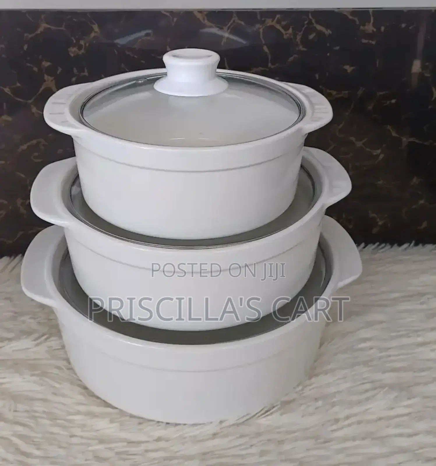 Quality 2 White Set Serving Bowl And 3 Big Non Stick Cooking Bowls