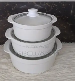 Quality 2 White Set Serving Bowl And 3 Big Non Stick Cooking Bowls