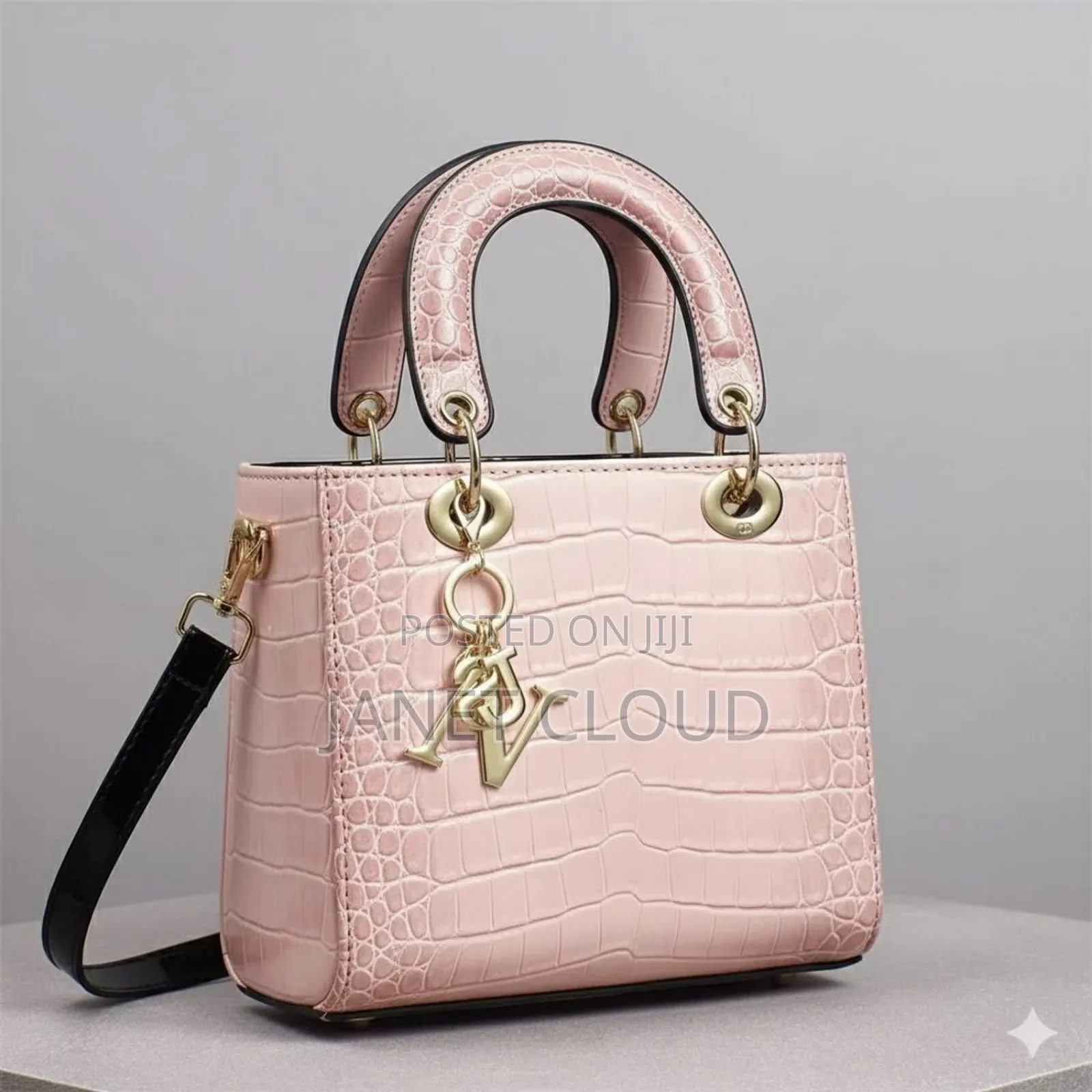 Pink Croc-Embossed Top-Handle Bag -