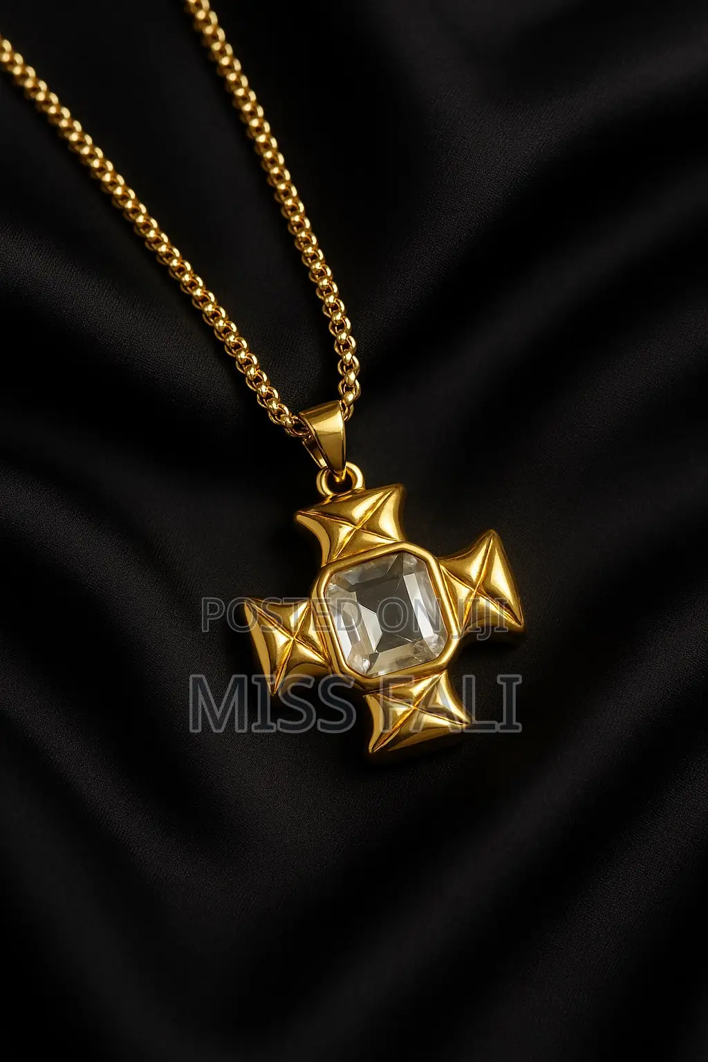 Clear and Colored Stone Cross Pendant Necklace