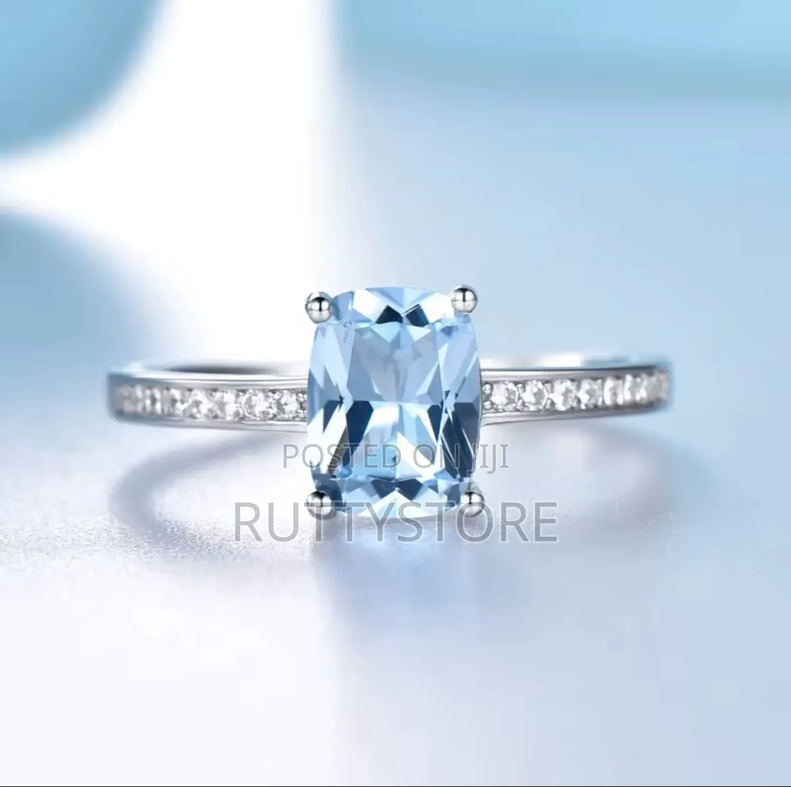 Blue Rectangular Stone Engagement Ring