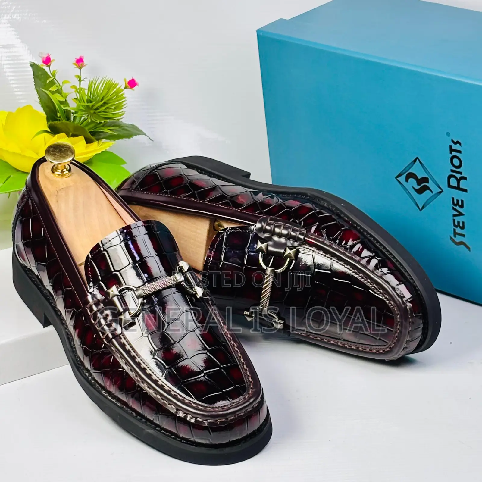 Steve Riots Men's Dark Coffee/Burgundy Crocodile-patterned Loafers