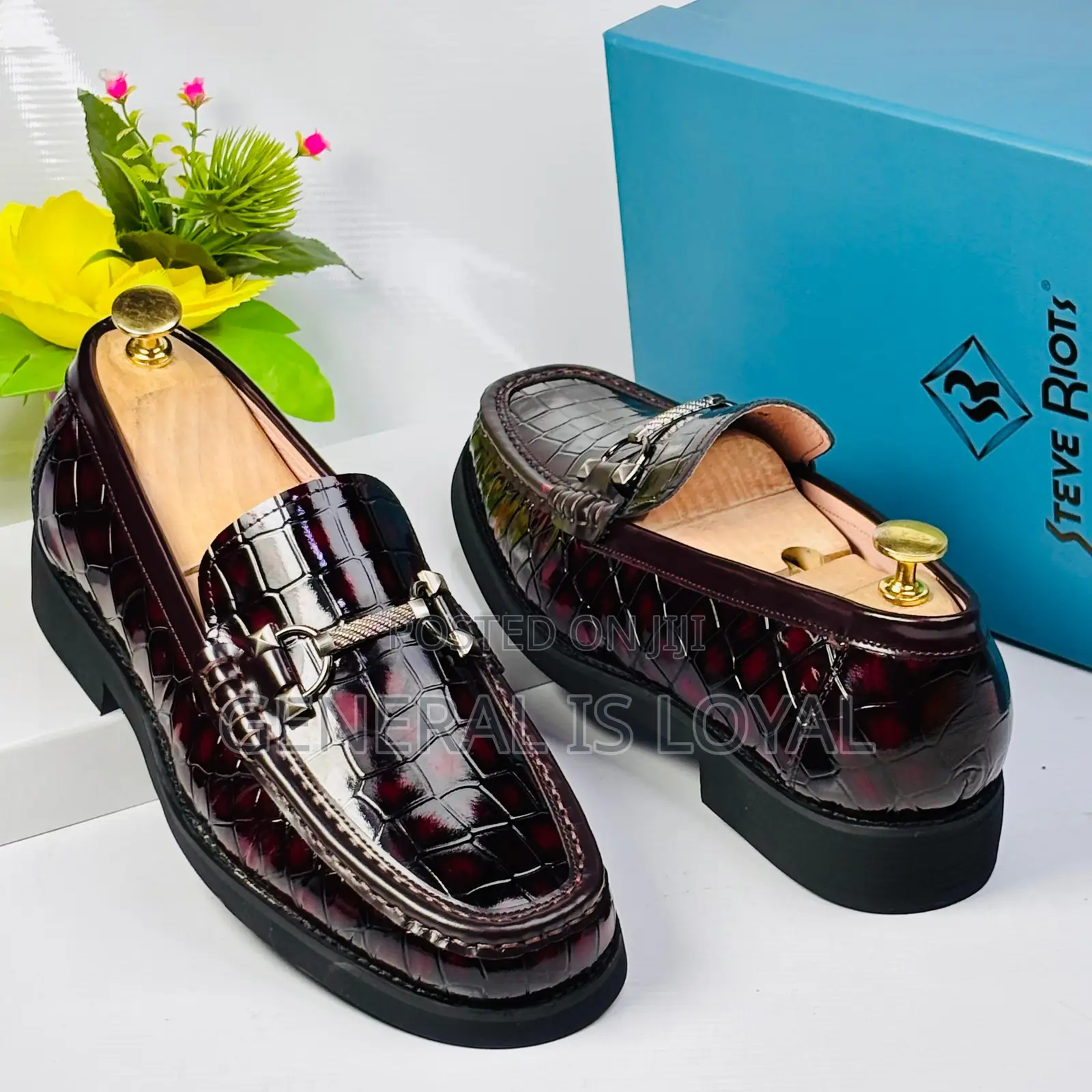 Steve Riots Men's Dark Coffee/Burgundy Crocodile-patterned Loafers