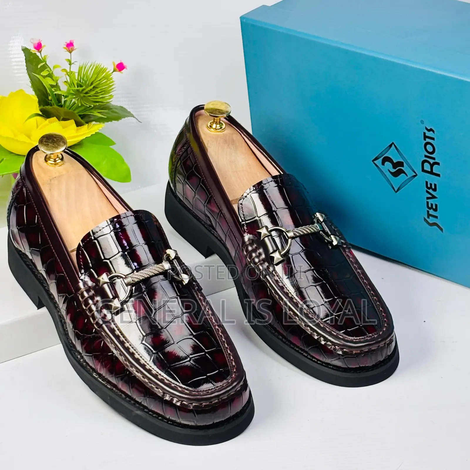 Steve Riots Men's Dark Coffee/Burgundy Crocodile-patterned Loafers