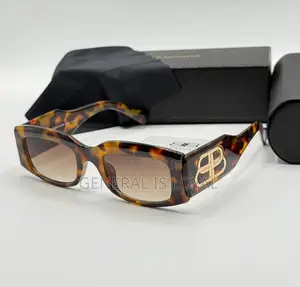 Balenciaga Rectangular Sunglasses  Shiny Black Acetate Grey Lenses.